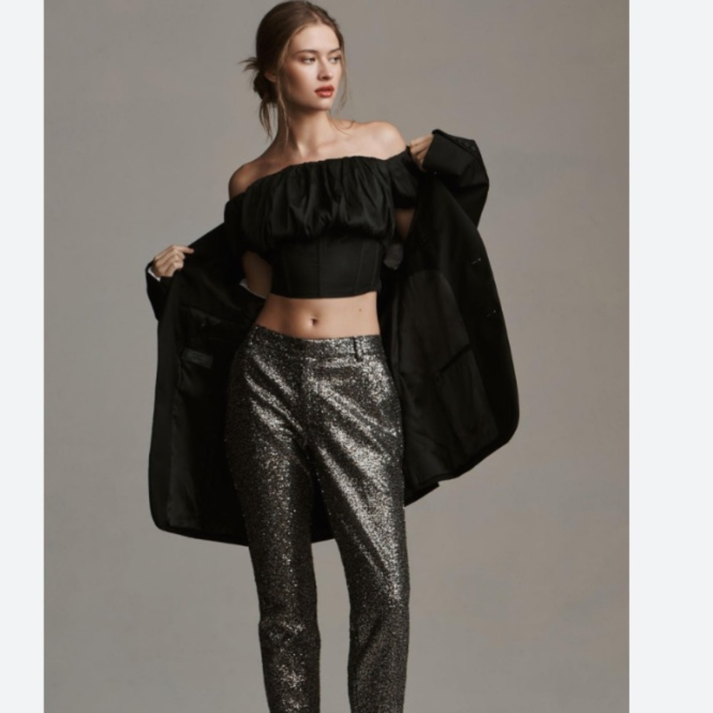 MAEVE PUFF-SLEEVE OFF-THE-SHOULDER CORSET TOP